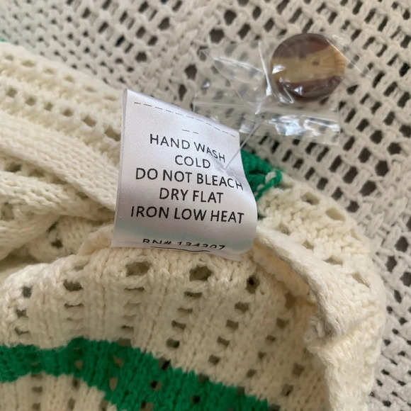 Women's Ivory Green Stripe Crochet Button-Down Sweater - NWOT - Picture 7 of 9